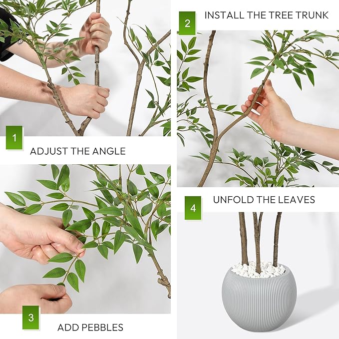 GarveeHome Artificial Plants Indoor, 5 ft Tall Faux Floor Plant in Pot, Nandina Artificial Tree with Grey Planter for Home Decor Office Living Room