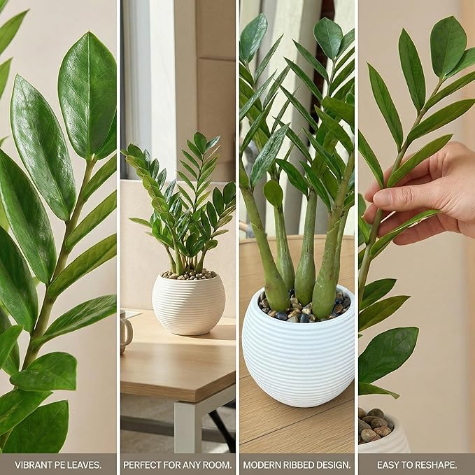 TentoWhan（2Packs Faux Plants Indoor 18.9" Artificial ZZ Plants in White Pot Fake Potted Zamioculcas Silk Faux Plants for Home Table Decor Bedroom Aesthetic