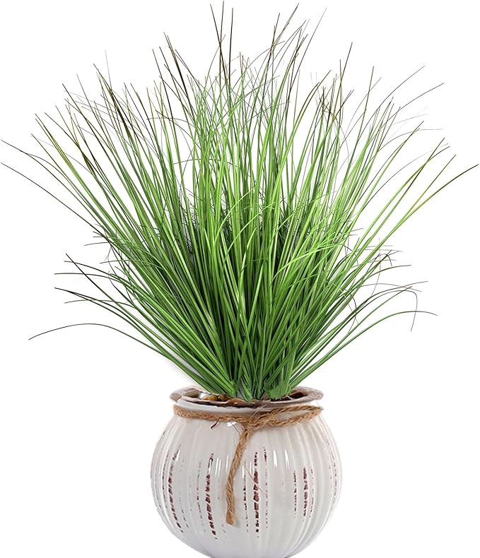 Artificial Wheat Grass Plants Fake Greenery Faux Onion Stems Plastic Plant Flowers Shrubs for Indoor Room Home Office Outdoor Decor Garden Porch Gardening Wedding Party DIY Wreath Decoration - 16 Pack