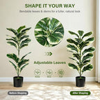 2 Pack Fiddle Leaf Fig Tree, 30'' Fake Tree in Pots with Green Artificial Turf, Floor Fake Plants Indoor for Spring Home Porch Bathroom Living Room Office Patio Windowsill Decor (Variegated)