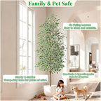 Bailikang 8FT Artificial Ficus Trees Indoor Faux Trees Indoor Fake Floor Plants Tall Artificial Tree with White Pot Faux Tree Fake Indoor Tree Silk Plants Artificial Trees for Home Decor Indoor