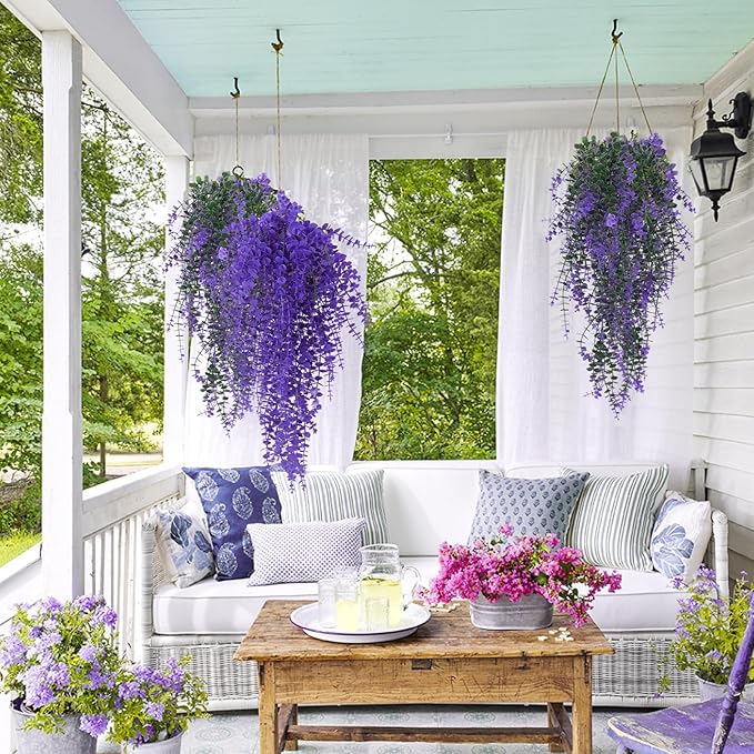 RECUTMS Artificial Hanging Plants Fake Plants Greenery Vines Aritificial Plants Eucalyptus Purple Leaves Hanging Vines Plant Colorful Outdoor Faux Vines Wall Decoration(Pure Purple)