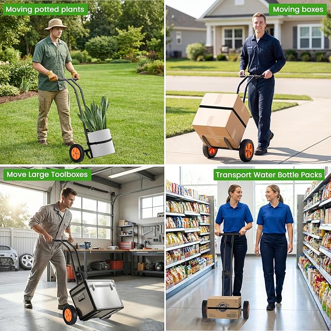 Heavy Duty Plant Dolly with Wheels, Adjustable Plant Caddy Pot Mover, No-Bend Rolling Garden Trolley with Suction Cups & Strap for Indoor Outdoor Planters, Black