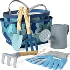 Kinderific Gardening Set, Tool Kit, for Kids, STEM, Includes Tote Bag, Spade, Watering Can, Rake, Fork, Trowel and Gloves (Camo Quest)