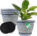 Fodetyff 12 Inch Large Planter Pot for Plants Indoor Outdoor, 4 Pack Plastic Flower Pots with Drainage Hole & Tray, Modern Decorative Garden Pot with Saucer, Plant Container for House