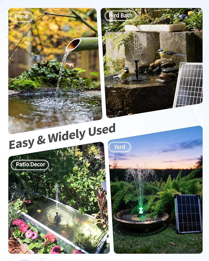 POPOSOAP 12W Solar Fountain Pump with 4200mAh Battery Backup, LED Colorful Lights & Remote Control, Solar Pond Pump for Bird Bath, Fish Tank, Outdoor Garden Water Features P112DL