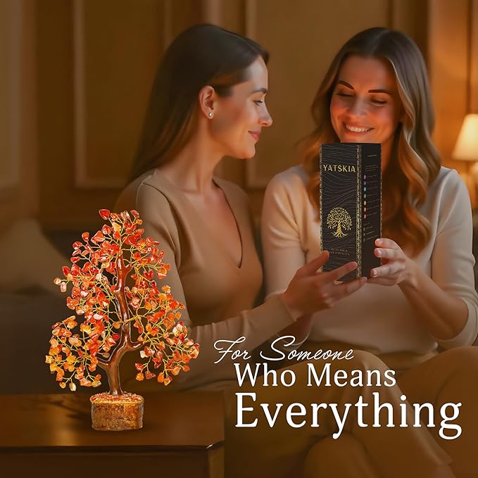 YATSKIA Carnelian Crystal Gem Tree, Stone Tree, Wealth Stones and Crystals, Crystal Tree for Positive Energy, Home Decor Gifts Money Tree Feng Shui