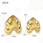 AELS Set of 2 3D Leaves Decorative Throw Pillows, 18"& 14" Monstera Deliciosa Plush Pillow Set for Plant Lovers Garden Lovers, Living Room Bedroom Nursery Decor, Golden