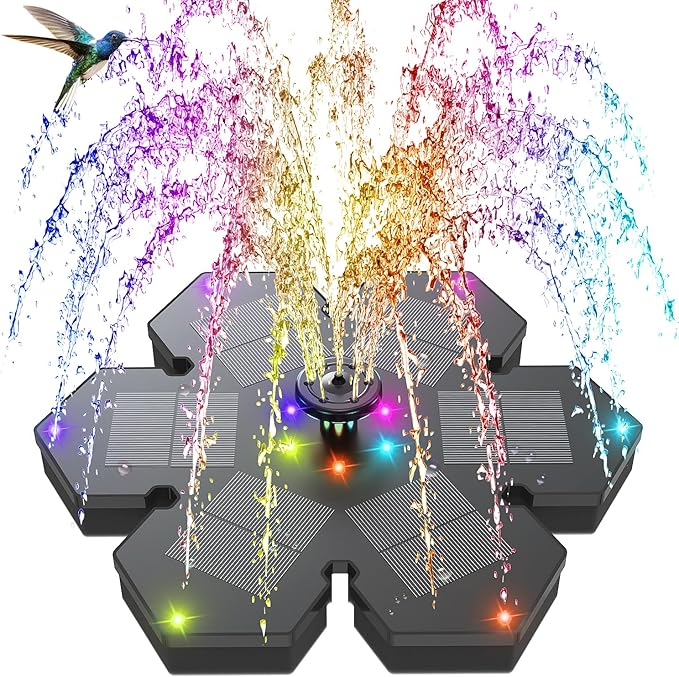 Solar Fountain Snowflake Style, 2025 Upgrade 3.5W Solar Bird Bath Fountains, Solar Powered Water Fountain with 2000mAh Battery, LED Lights, 7 Nozzles for Hummingbird, Garden, Pool, and Pond