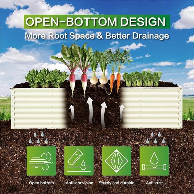 GARDMAX 8x4x2FT Galvanized Raised Garden Bed Kit, Metal Planter Boxes Outdoor with Easy Assembly, Large Garden Bed for Vegetables, Fruits, Flower, Herbs Rectangle Milk White