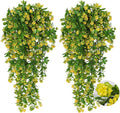 RECUTMS Hanging Plants Fake Vines Fake Hanging Plants Outdoor Greenery Faux Greenery 2Pcs Artificial Hanging Flower for Outdoors Hanging Basket Plastic Home Garden Wedding Party Decorations(Yellow)