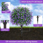 Artificial Lavender Topiary Ball Trees with Ground Spike, Set of 2 UV Resistant Artificial Shrubs, Fake Evergreen Artificial Plant Bush for Indoor Outdoor Front Porch Garden