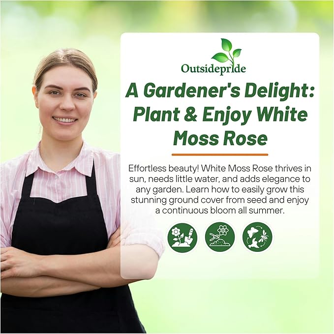 Outsidepride White Moss Rose Seeds - 500 Pcs Annual, Drought & Heat Tolerant, Pollinator Friendly Ground Cover Seeds for Planting w/Vibrant Blooms & Succulent Foliage, Ideal for Xeriscaping