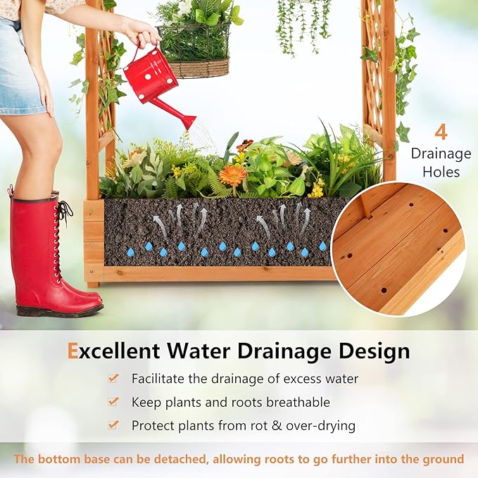 LDAILY Raised Garden Bed with Trellis, Above Ground Garden Bed with Hanging Roof, Side Trellis, & 4 Drainage Holes, Planter Box for Outdoor Climbing Plants Vines Flowers (2, 43.5"L x 17.5"W x 44.5"H)