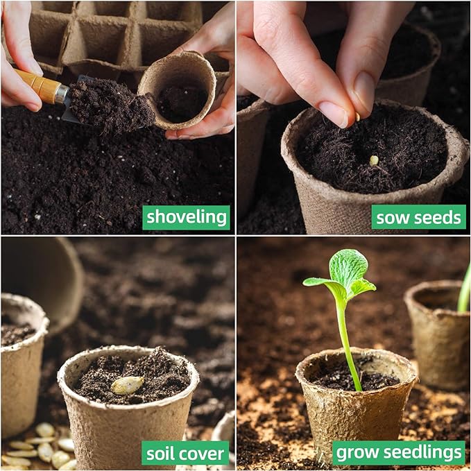 JERIA 100-Pack 3.15 Inch Peat Pots for Seedling with 100 Pcs Plant Labels,Outdoor Garden Germination Nursery Pots,Biodegradable Seed Starter Pots Kits
