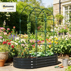 Outsunny Galvanised Raised Garden Bed with Arched Trellis, 5 x 3 x 6ft Metal Outdoor Planter Box with Open Bottom Design, Modular Raised Bed with Gloves for Vegetable Flower, Easy Assembly, Dark Gray