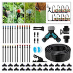 Drip Irrigation Kit - 100ft Automatic Watering System with 24 360° Sprinkler Nozzles, T-Connectors for Garden, Lawn, Greenhouse, Patio Plants & Hydroponics