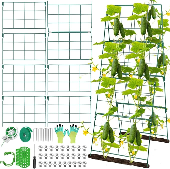 Cucumber Trellis for Raised Bed A Frame Metal Garden Trellis for Climbing Plants Outdoor, 42 x 16IN Foldable Coated Steel Cucumbers Trelli, Easy to Install Cucumber Trellis for Vegetable Fruit