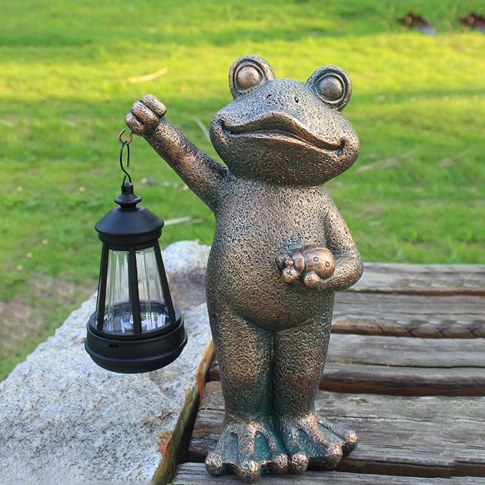 Garden Frog Statue Gifts Outdoor Fairy Garden Accessories Outdoor Lights Solar Garden Frog Decor Art Housewarming Gift for Patio,Yard,Lawn Ornament