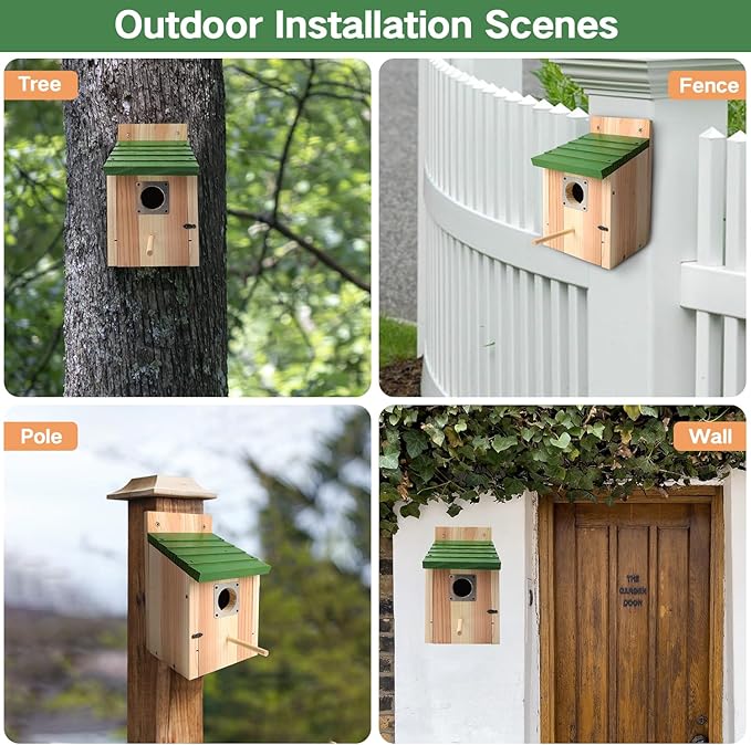 Bird Houses for Outside with Copper Guard, Thicken Cedar Wooden Nesting Box - Fit Bluebird, Finch, Swallow, Wren, Chickadee - Outdoor Garden Country Cottage Decor, Assembly Required