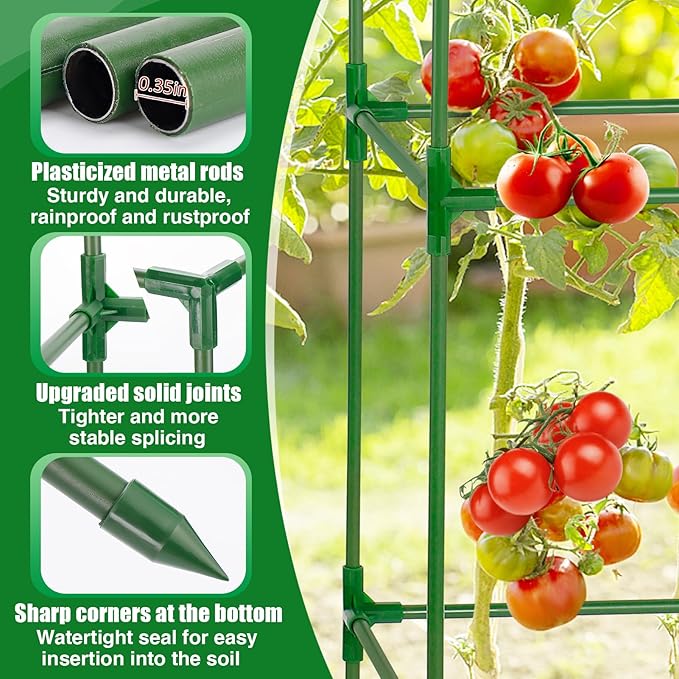 PAMASE Tomato Cages for Garden - 45x14.5x14.5in Square Tomato Plant Support Pole, Heavy Duty Steel Plant Tower Stakes Cucumber Trellis for Climbing Vegetable Flowers Fruits, 4 Pack