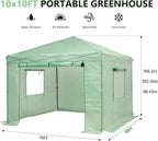 GDY 10X10FT Instant Pop-up Greenhouse, Walk-in Plant Gardening Green House with PE Cover/Roll-Up Zipper Doors/Side Windows for Indoor, Backyard and Outside, Green/Clear.