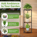 iDavosic.ly 3 Tier Plant Stand Indoor with Grow Light, 30 Inch Tall Vertical Corner Metal Flower Heavy Duty Pot Holder Shelf, Modern Black & Rustic Brown - Round