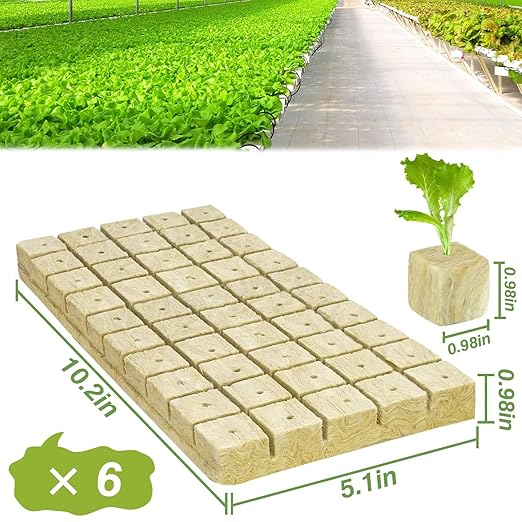 Halatool 1 Inch Rockwool Cubes Garden Rock Wool Stonewool Grow Cubes Starter Plugs for Hydroponics Soilless Cultivation Clone Plants Germination Start (6 Sheets, 300 Plugs in Total)