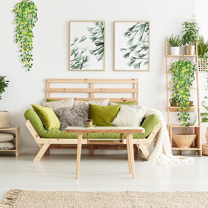 3 Packs LED Artificial Hanging Plants, 3.6 ft Fake Hanging Plant, Ivy Vine Fake Leaves Greeny Chain Wall Home Room Garden Wedding Garland Outside Decor (Basket Not Included) (Watermelon Leaves Style)
