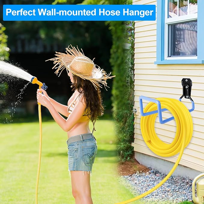 PeoMev 2PCS Hose Hanger Wall Mount - Metal Garden Hose Storage Water Hose Holders for Outside Heavy Duty Hose Reel for Water Hose