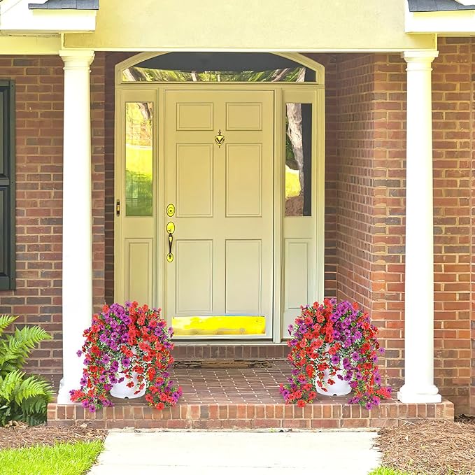 Artificial Flowers for Outdoors Spring Decor, 6 Bundles UV Resistant Realistic Faux Silk Hanging Flowers, Fake Plants for Planter Indoor Outside Garden Porch Patio Balcony Yard Farmhouse