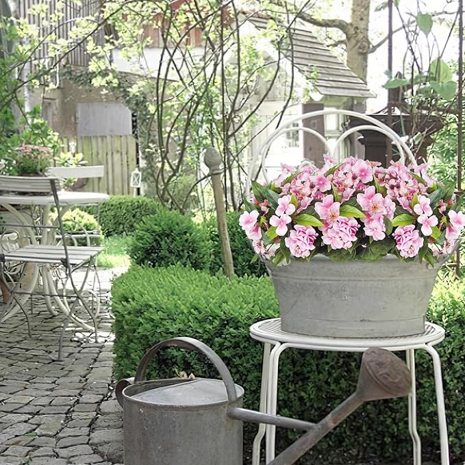 CITYES 6 Pcs Artificial Flowers for Outdoors Impatiens Silk Geraniums Flowers Pink UV Resistant Faux Impatiens Flowers for Outdoor Planters Pot Patio Garden Hanging Basket Porch Table Indoor Decor