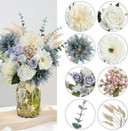 Fake Flowers in Vase, Dusty Blue Artificial Flowers Arrangement in Vase, Fake Floral Table Centerpieces for Kitchen Farmhouse Coffee Table Living Room Cemetery Gravesites Decor