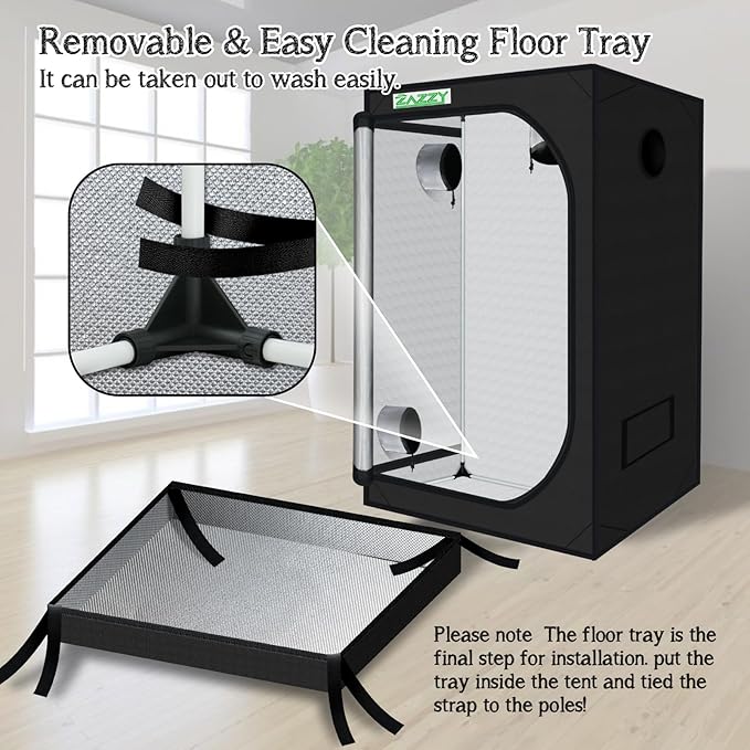 zazzy Grow Tent 3x3 FT, 36"x36"x72" Plant Tent Growing Tent High Reflective Mylar with Observation Window and Removable Floor Tray for Hydroponics Indoor Plant Growing