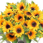 AmyHomie Artificial Sunflowers for Outdoors - 2 Bunches Fake Sunflower Bouquets with 14 Large Blooms, UV Resistant Silk Flowers for Home Wedding Fall Decor, Garden Party Centerpieces, 17.7 Inches