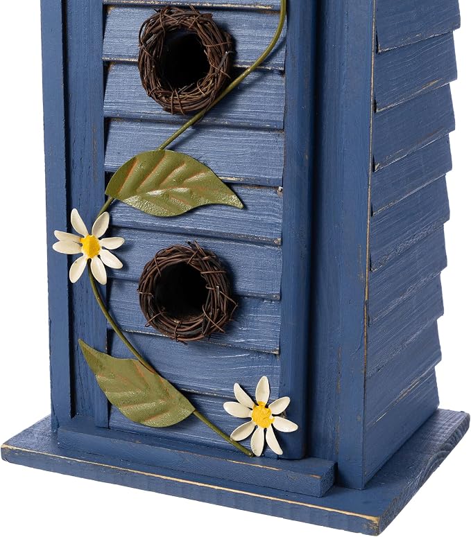 Glitzhome Bird Houses for Outside,Hand Painted Hanging Bird House for Outdoors, 24.25" H Oversized 3-Tiered Villa Decorative Wooden Bird Houses Large Birdhouse for Garden, Washed Blue