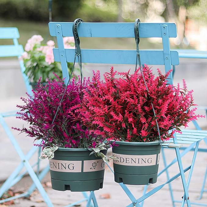 Artificial Plants Outdoor Artificial Lavender Flowers 20 Bundles Outdoor UV Resistant Fake Flowers No Fade Faux Plastic Plants Garden Porch Window Box Decorating,Spring Decorations for Home(Pink)