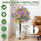 Alupssuc 2Pcs 20" Artificial Topiary Ball Flowers for Outdoors, Spring Decoration with Spike, UV Resistant Faux Summer Plants, Fake Bushes Indoor Decor, Mix 4 Colors for Garden, Porch, Home & Patio