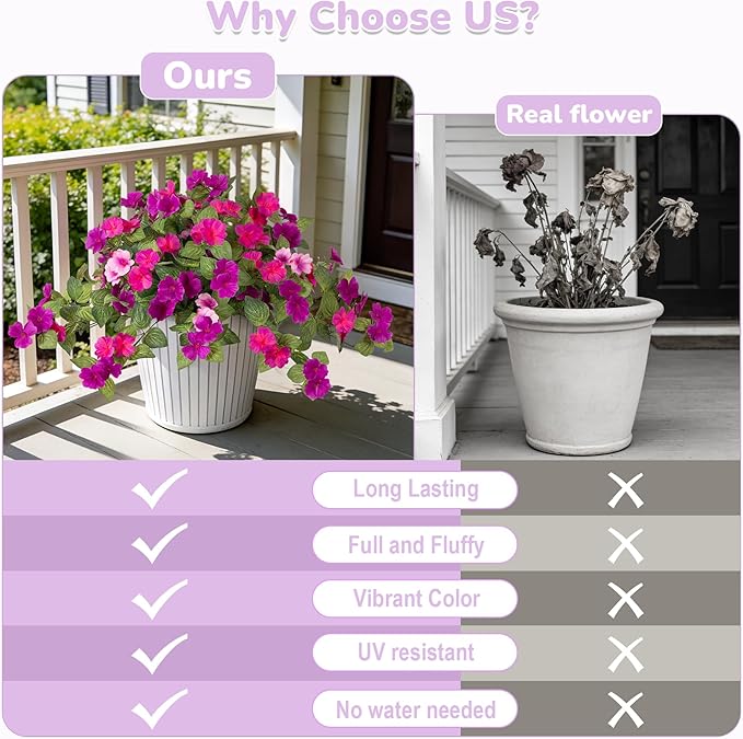 INXUGAO Artificial Fake Flowers for Outdoors Spring Decoration 2 Bundles Faux Flowers Plants for Outdoor Planters UV Resistant Silk Realistic Flowers for Outside Home Garden Front Porch Patio Décor