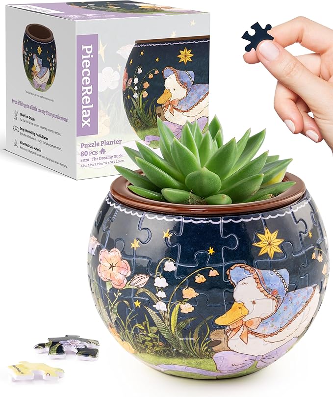 PieceRelax 3D Puzzle Planter 80 Pieces - The Dreamy Duck, Home Decor Flower Pots for Indoor Cactus, Succulents Pots [K1128]