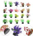 Ipetboom 20pcs Fish Tank Decorations Set Aquarium Plants, Colorful Artificial Decor - Mini Plastic Water Plants Grass Accessories for Beta Goldfish Turtle, Random Color