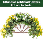 Nigirior Artificial Fake Flowers for Outdoor Décor 6 Bundles UV Resistant Fake Plants for Planter Faux Impatiens for Home Porch/Garden Stunning（Yellow/White）