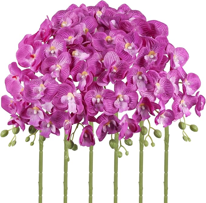 6PCS Purple Artificial Orchids 27’’ Faux Phalaenopsis Orchids Silk Flowers with Stems for Floral Arrangements Home Wedding Dining Table Party Garden Decoration(Purple)