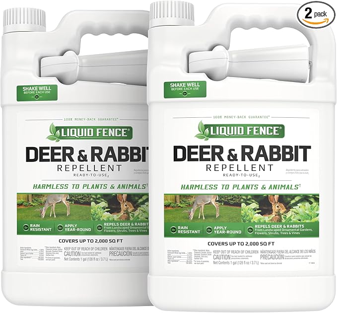 Liquid Fence Deer And Rabbit Repellent Ready-To-Use 1 Gallon, Apply Year-Round, 2 Pack