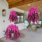 Sggvecsy Artificial Fake Hanging Flowers Plants for Outdoor Outside Spring Summer Decoration 4PCS Faux Silk UV Resistant Realistic Morning Glory Trailing Vines for Home Porch Patio Balcony(Purple red)