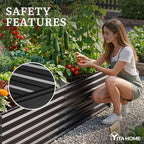 YITAHOME 2pcs 8x4x2ft Galvanized Raised Garden Bed with Tomato Cages, Galvanized Planter Box with Tomato Trellis, Gloves, Support Rod, Outdoor Flower Bed for Climbing Plants, Vegetables, Flower, Black