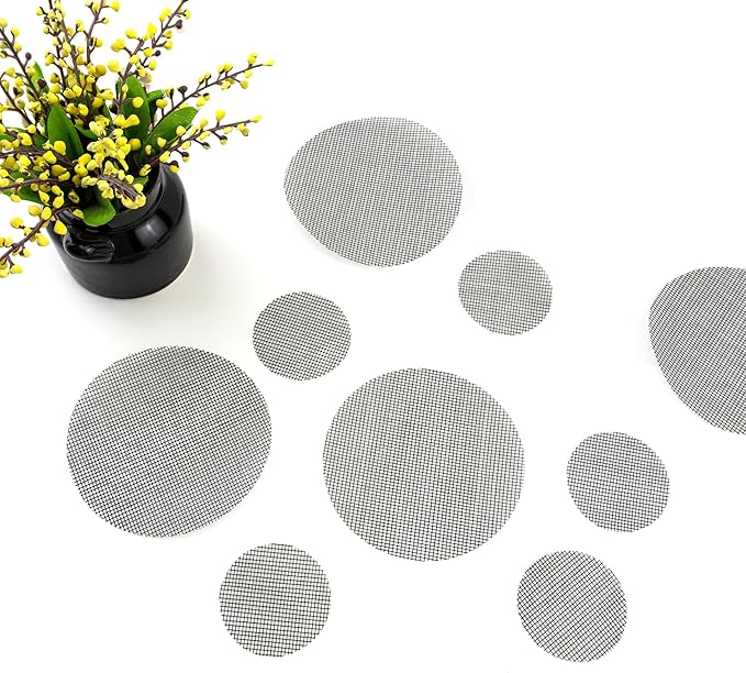Quacc 100 PCS Flower Pot Hole Mesh Pad, 2/4 Inch Round Plant Pot Drainage Mat, Plant Potting Bonsai Bottom Grid Mat to Prevent Soil Loss (Black)