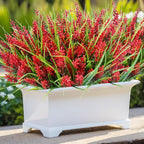 Kinisty 20 Bundles Outdoor Artificial Plants and Flowers, UV Resistant Faux Monkey Grass with Lavender and Fake Plastic Greenery for Spring Summer Outside Planter Porch Garden Decor, Red
