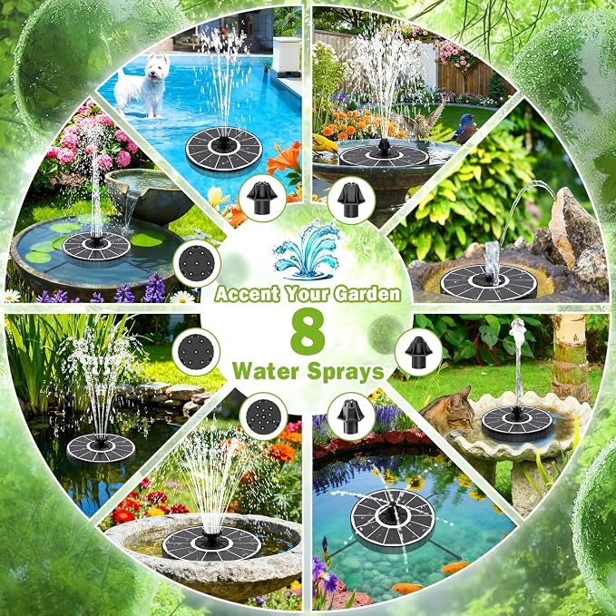 SZMP Solar Fountain with 3 Spray Height, 3.5W Glass Solar Bird Bath Fountain with 4 Adjustable Fixed Rods, and 7 Nozzles, Outdoor Solar Water Fountain Pump for Bird Bath, Garden, Pool, Pond