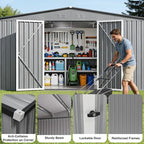 14 x 12FT Sheds & Outdoor Storage,Grey Metal Waterproof Storage Shed with Door and Lock Outdoor Shed,All-Weather Shelter for Bike, Gardening Tools, Lawn Mowers